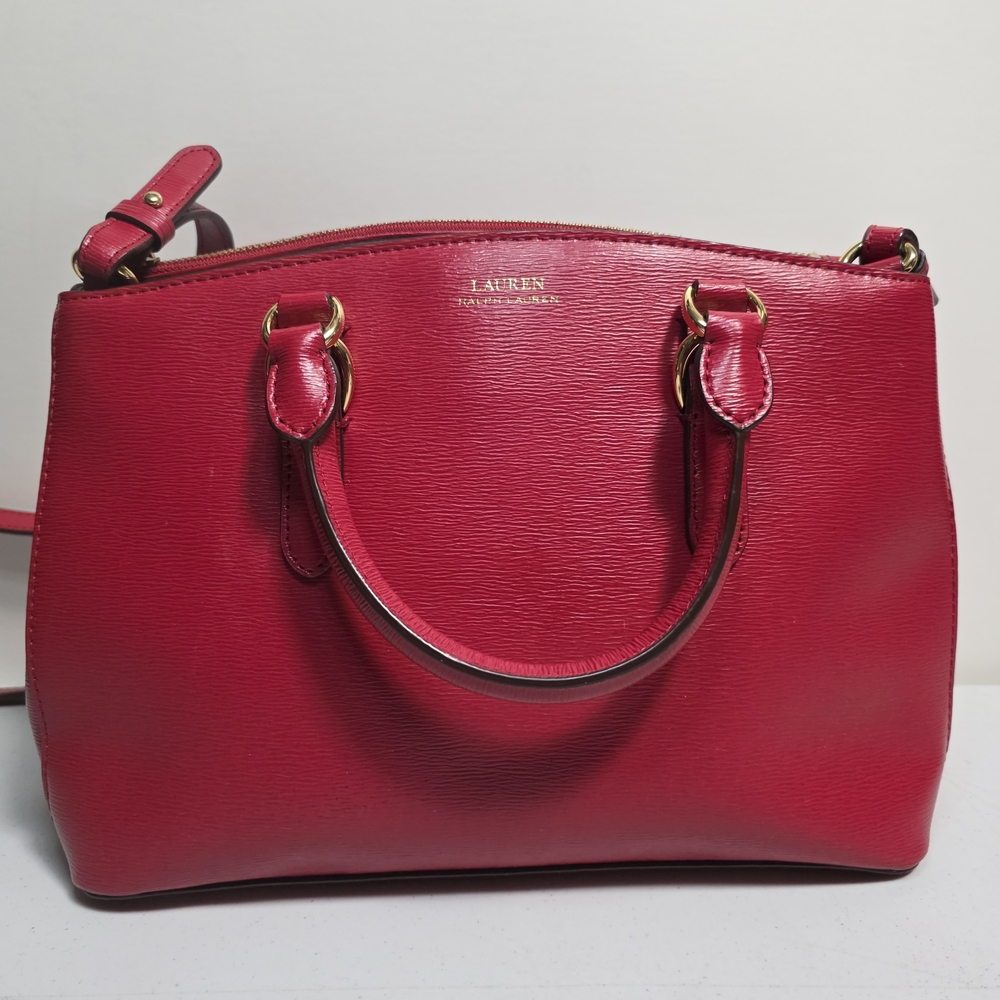 Lauren Ralph Lauren Marcy Leather Tote Red Charm Structured Adjustable Strap